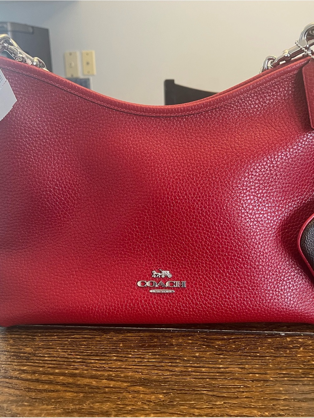Coach Red Pebbled Leather Shoulder Bag with Silver Hardware